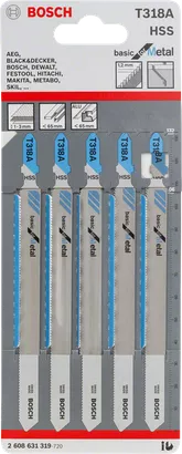 Bosch T318A HSS Jigsaw Blades for Metal Cutting - 5-Piece Set - Metal Jigsaw Blades
