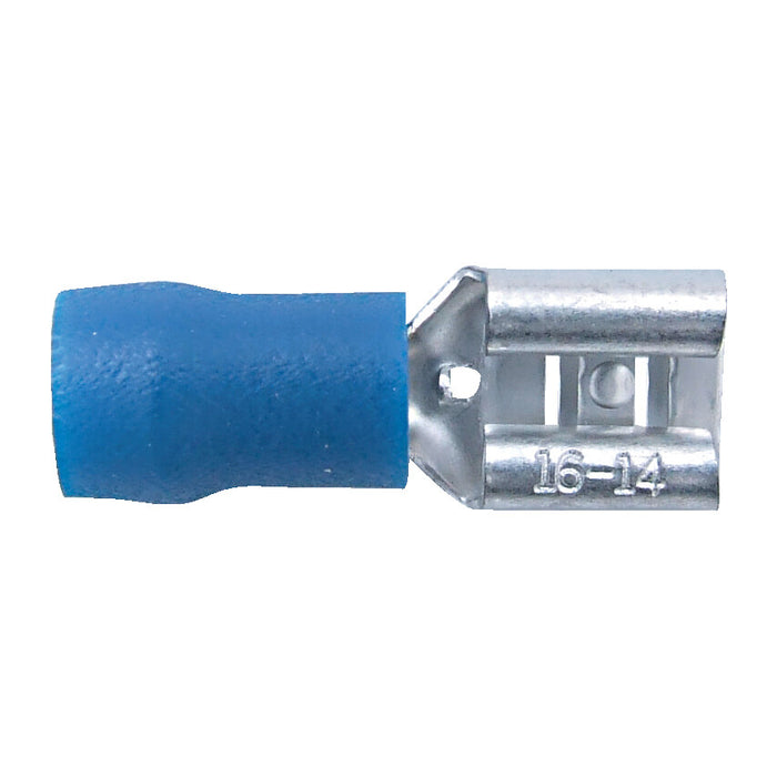 Blue Female Push-On Connector 6.30mm Wide, 16-14 AWG Wire Connector - PK-100 Terminal