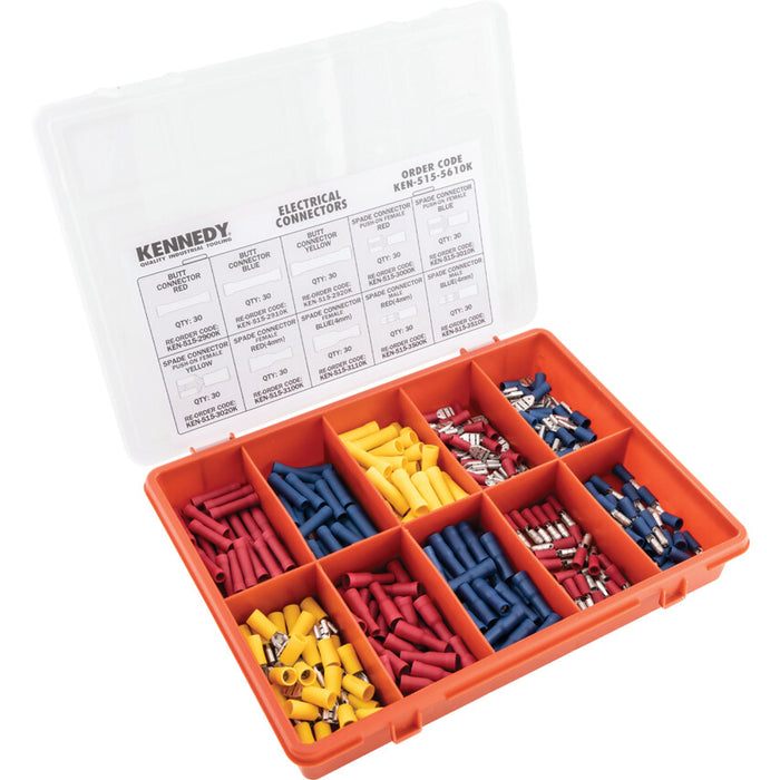 KENNEDY Electrical Connector Kit: Terminals, Spades, Bullets - Red, Blue, Yellow. 300-Piece Assortment.
