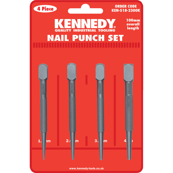 Kennedy Nail Punch Set: 4 Piece, Square Head, Industrial Tooling - High Quality Punches