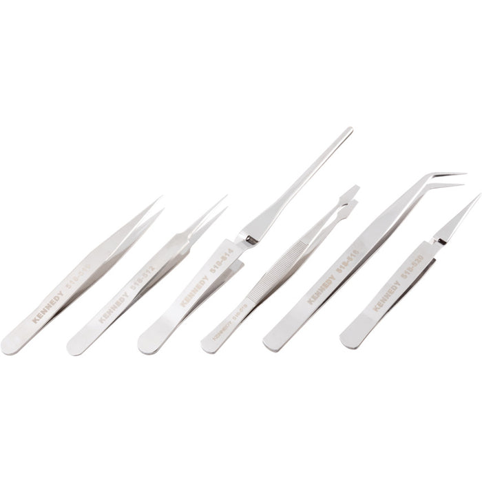 Kennedy Precision Tweezers Set of 6 - Stainless Steel Tweezers for Electronics, Crafting, and Medical Applications