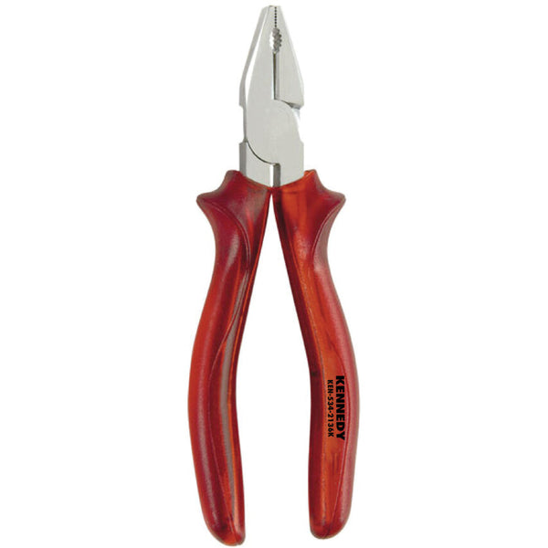 Kennedy Combination Pliers, Insulated Comfort Grip, Red Transparent Handles, 205mm. Professional Grade Pliers.