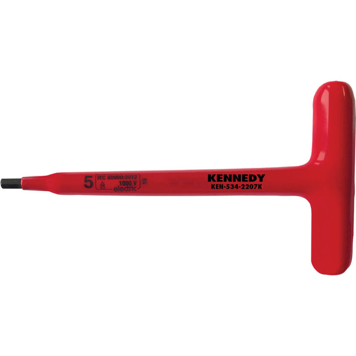 Kennedy Insulated Hex Key 5mm, 1000V VDE Screwdriver. T-Handle Hex Wrench for Electrical Work.