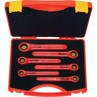 Kennedy Insulated Ratchet Ring Spanner Set - 6 Piece 1000V, Double Triangle Wrenches in Orange Case.