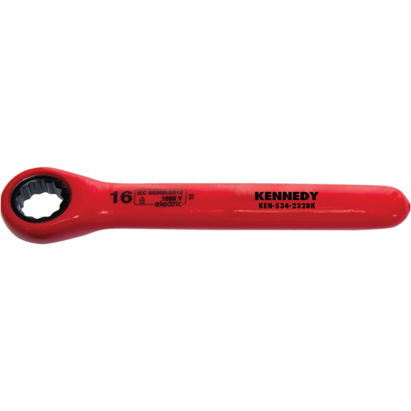 KENNEDY 18mm Insulated Ratchet Ring Spanner 1000V - Electrician's Safety Tool, Double Triangle Marked