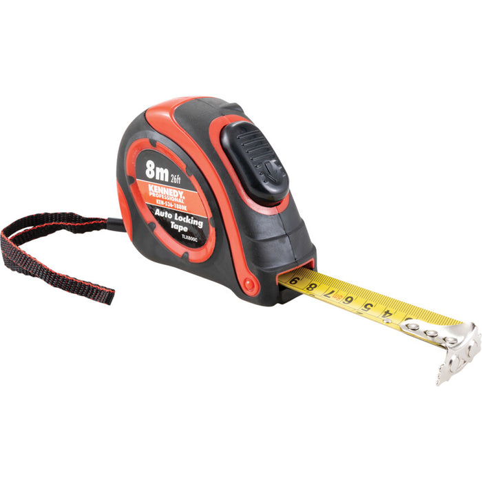 KENNEDY 8m/26ft Nylon Coated Double Sided Auto Locking Tape Measure | Professional Measuring Tool