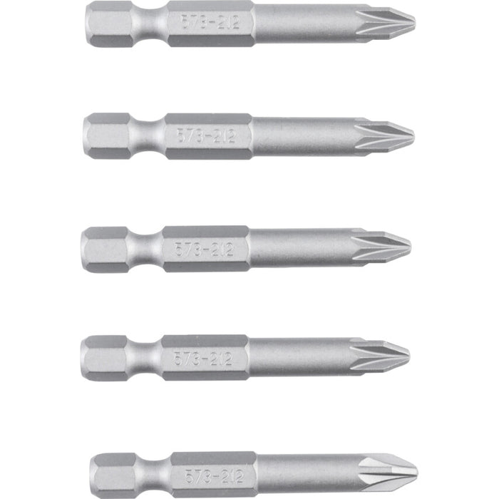 Kennedy No.2 Pozidriv Powerbit 50mm Screwdriver Bits 1/4 inch Direct Drive (5 Pack) - High Quality Screwdriver Bits