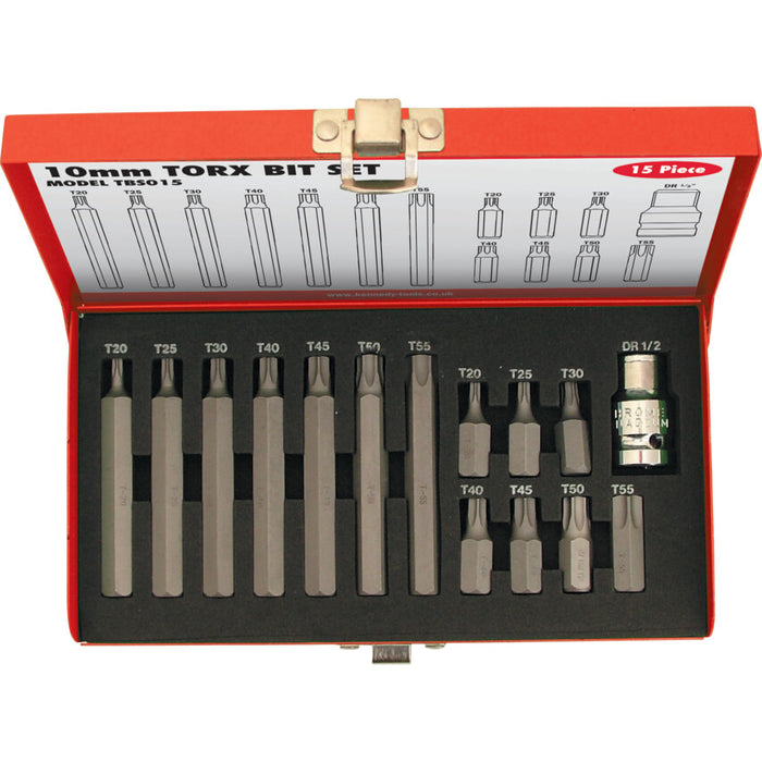 KENNEDY TORX Bit Set, 15 Piece - 30mm & 75mm Bits in Red Metal Case. Model: KEN5736340K