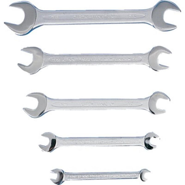 Kennedy Spanner Set - 1/4-7/8" Open End Wrenches - 5 Piece Chrome Vanadium Steel Wrench Set for Mechanics, Automotive, DIY