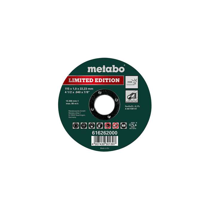 Metabo Limited Edition 115 X 1.0 X 22.23 Inox, TF 41 Single disc- 616262000