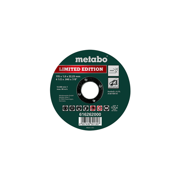 Metabo Limited Edition 115 X 1.0 X 22.23 Inox, TF 41 Single disc- 616262000