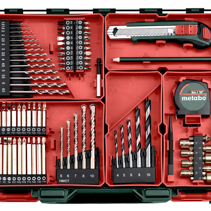 METABO SB 18 L Cordless Hammer Drill & 78-Piece Drill & Screwdriver Bit Set in Case