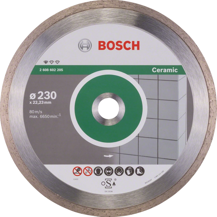 Bosch: Diamond discs  - Standard for Ceramic 230 x 22,23 x 1,6 x 7 continuous rim -  SKU: 2608602205 Out Of Stock with supplier