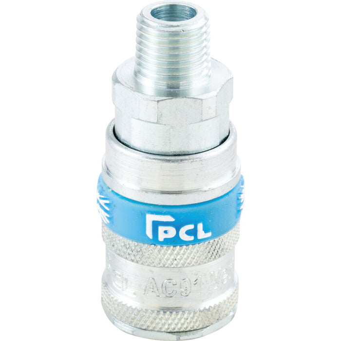 PCL AC91CM Vertex Air Compressor Coupling R1/4 Male Thread - Quick Release Connector, Silver & Blue
