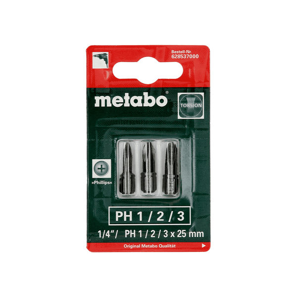 Metabo : 3 Phillips Bits Ph 1/ 2 / 3 Torsion - 628537000
