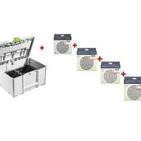 Festool Systainer SYS-STF-D150 & Granat Sanding Discs: P80, P120, P180, P320 Abrasives.