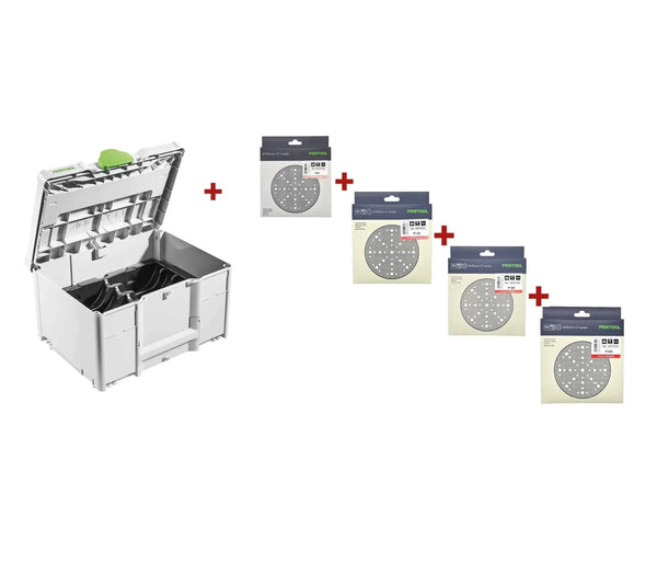 Festool Systainer SYS-STF-D150 & Granat Sanding Discs: P80, P120, P180, P320 Abrasives.