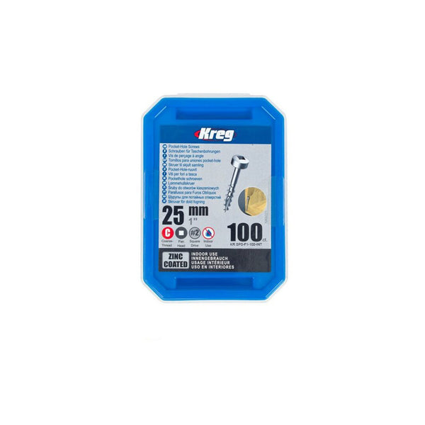 KREG ZINC POCKET HOLE SCREWS 25MM 1.00' #6 FINE THREAD PAN HEAD 100CT