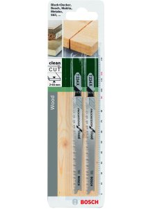 Bosch T234X Jigsaw Blades - Wood Cutting 2-Pack, HCS. Clean Cut. Compatible with Black+Decker, Makita, Skil & More!