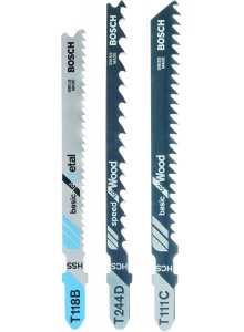 Bosch Jigsaw Blade Set: T111C (Wood), T244D (Speed Wood), T118B (Metal) - High-Speed Steel Blades