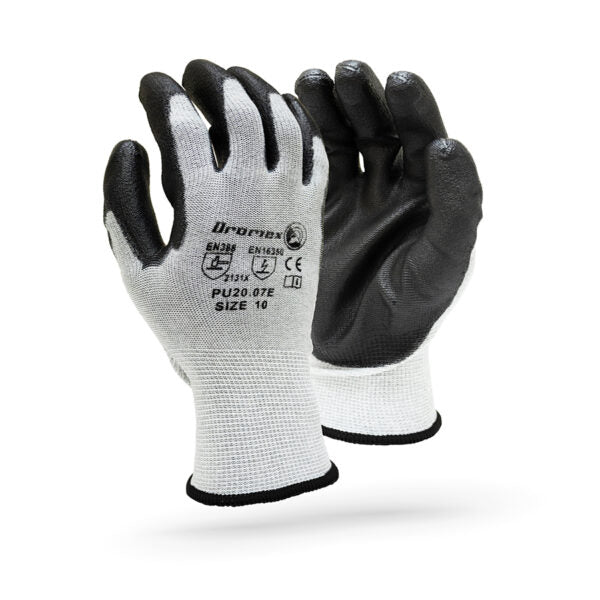 DROMEX GLOVE PU P/COATED CARBON BLACK & WHT [10]  PU2007/10BLK