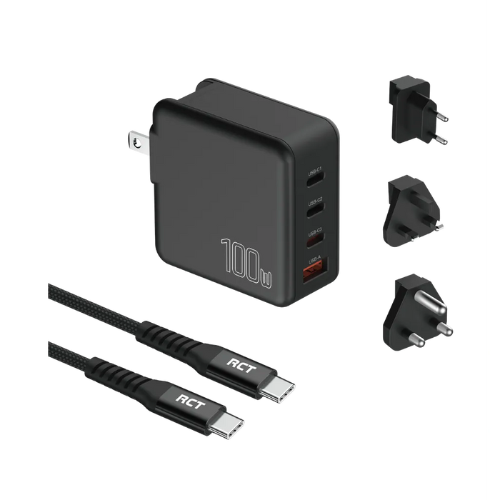 RCT 100W Charging Travel kit - Travel adaptor + (EU+UK+SA) Plug and cable