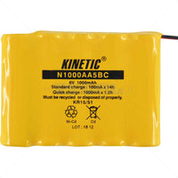 Kinetic N1000AA5BC Battery Pack, 6V 1000mAh. Rechargeable Ni-Cd Battery. Recycle properly.