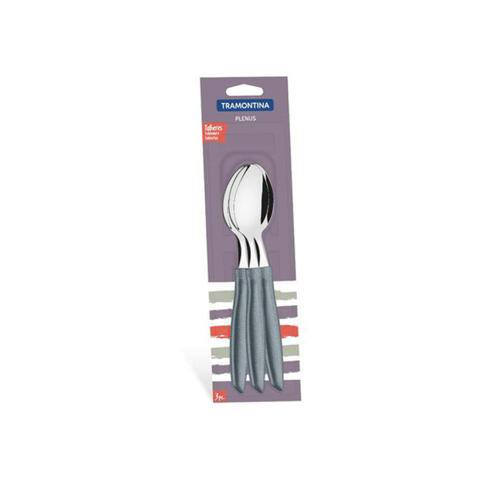 Tramontina Plenus Spoon Set - 3 Piece Stainless Steel Spoons with Gray Polypropylene Handles
