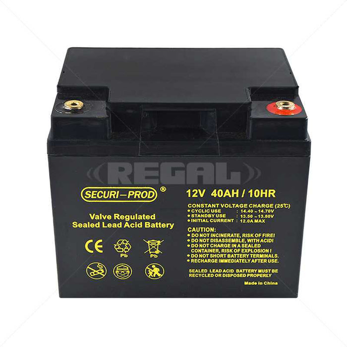 SECURI-PROD 12V 40AH Sealed Lead Acid Battery - Valve Regulated Rechargeable Battery