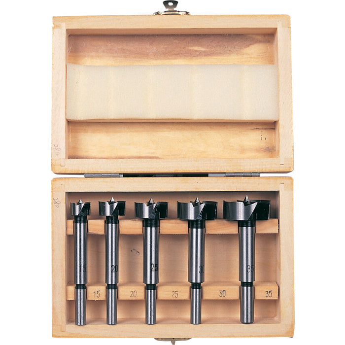 KENNEDY 5-Piece Forstner Bit Set (15-35mm) in Wooden Case. Premium Woodworking Drill Bits for Clean Hole Cuts.
