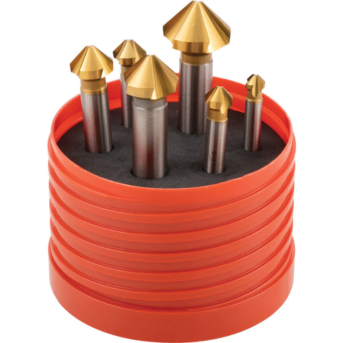 SHERWOOD 6-20mm Countersink Set, 90 Degree HSS Cobalt, Tin Case - chamfering tool
