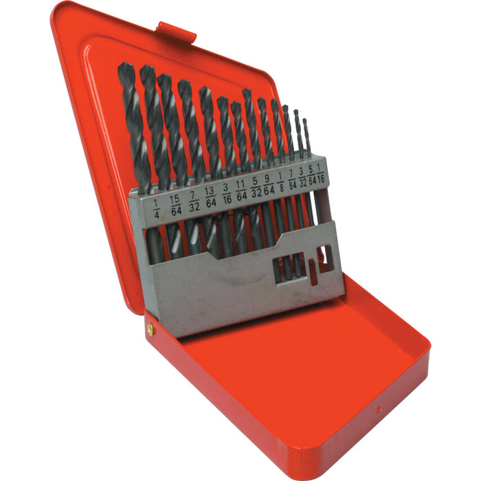 HSS Drill Bit Set - 13 Pieces (1/16-1/4 inch) in Metal Case, Fractional Sizes