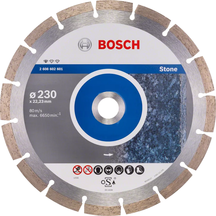 Bosch 230mm Diamond Stone Cutting Disc. Model 2608602601.  High speed, segmented blade for precise stone cuts.