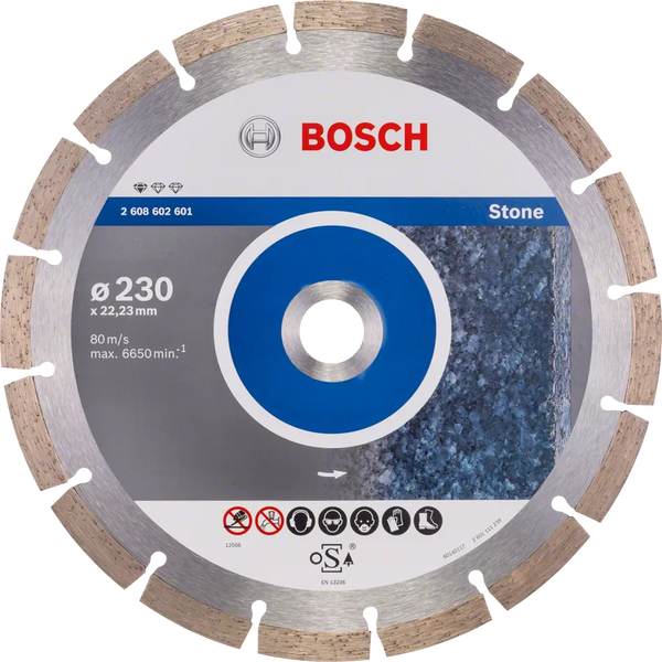 Bosch 230mm Diamond Stone Cutting Disc. Model 2608602601.  High speed, segmented blade for precise stone cuts.