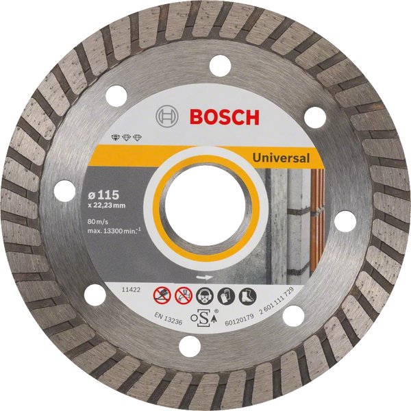 Bosch 115mm Diamond Cutting Disc - Universal Turbo Rim Blade for Concrete, Stone, Tile. Segmented Design for Fast Cutting.