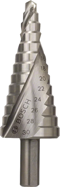Bosch Step Drill Bit HSS 6-30mm: Metal Hole Cutter - Multi-Size, HSS Steel, Metal Drilling