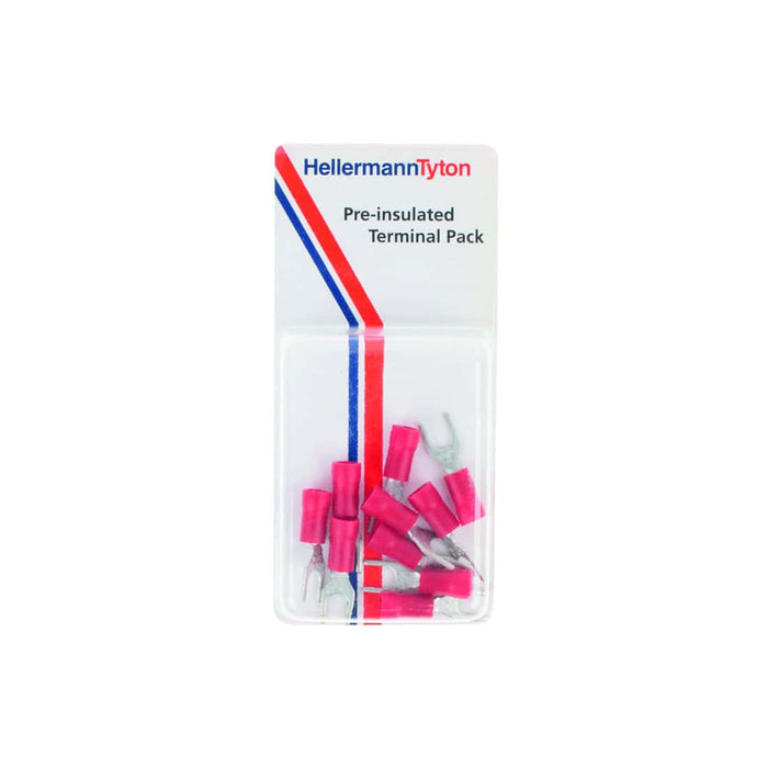 HellermannTyton Pre-Insulated Fork Terminals - 1S4A 10 Terminal Pack, Fork/Spade Connectors, Wire Terminals, Electrical Connectors