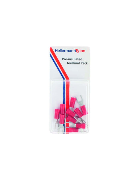 HellermannTyton Pre-Insulated Fork Terminals - 1S4A 10 Terminal Pack, Fork/Spade Connectors, Wire Terminals, Electrical Connectors