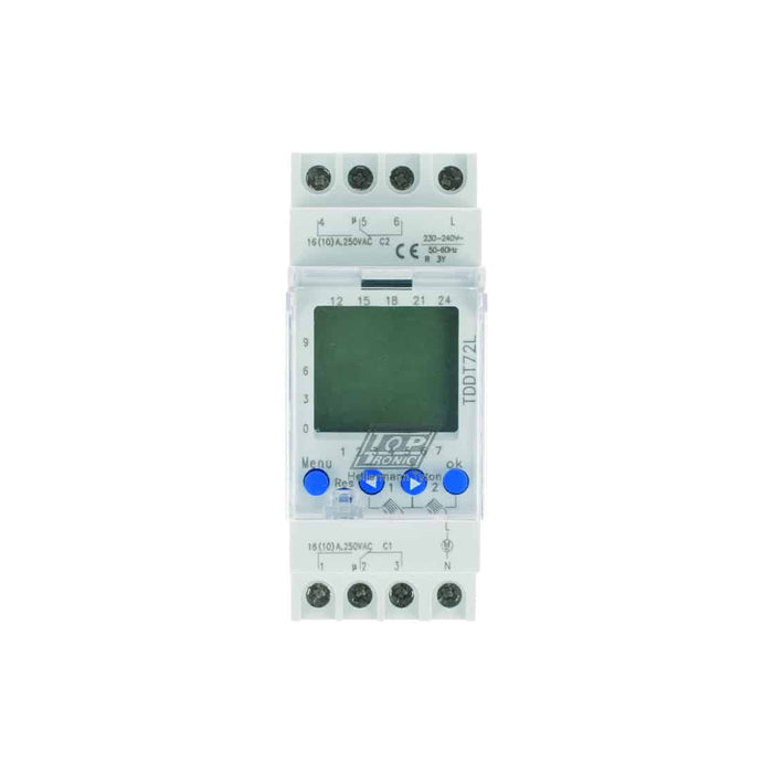 HellermannTyton : Timer Digital 7 Day Dual Relay Din Rail Mounted - TDDT72L