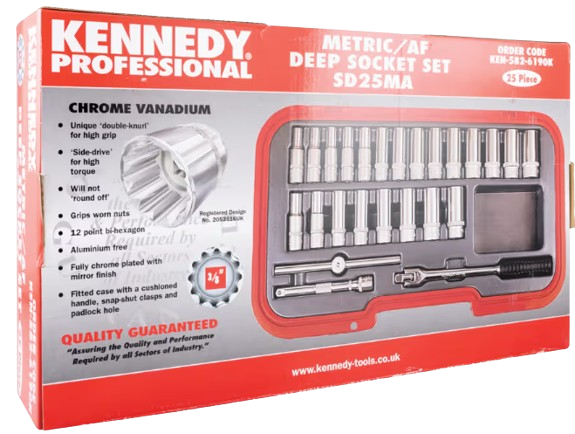Kennedy Metric/Imperial Deep Socket Set - 25 Piece Professional Tool Kit