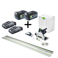 Cordl. Plu. Saw Tsc 55 Keb-Basic Tsc55 + Guide rail FS 1400 + 2x Rapid Chargers SCA 16+ Battery Pack BP 18 Li 5,2 Combo