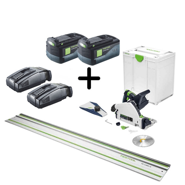Cordl. Plu. Saw Tsc 55 Keb-Basic Tsc55 + Guide rail FS 1400 + 2x Rapid Chargers SCA 16+ Battery Pack BP 18 Li 5,2 Combo