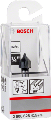 Bosch: Router bits  - V-groove bits 1/4", D1 12,7 mm, L 12,7 mm, G 45 mm, 90? -  SKU: 2608628415