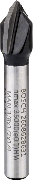 Bosch: Router bits  - V-groove bits 1/4", D1 9,5 mm, L 12,4 mm, G 45 mm, 90? -  SKU: 2608628631