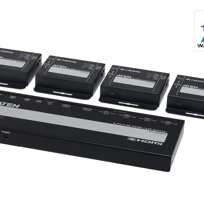 4-Port 4K HDMI Cat 6 Splitter with Receivers - 1 splitter and 4 receivers-VS1824KIT