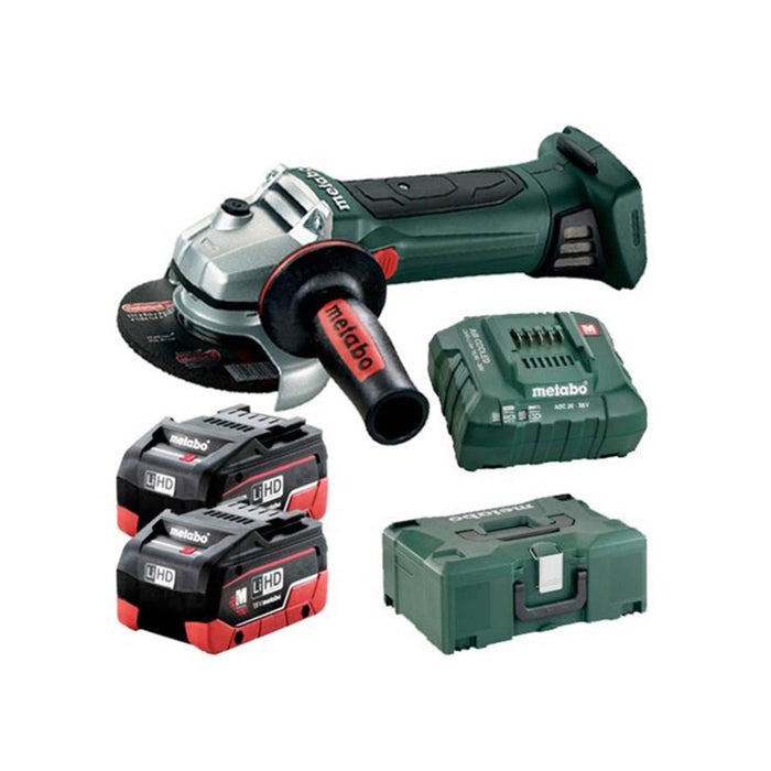 Metabo Cordless Angle Grinder Set: 18V, 2x 5.2Ah Batteries, Charger & Case. High-Performance Grinding Power!