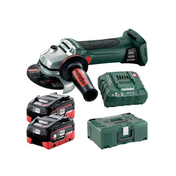 Metabo Cordless Angle Grinder Set: 18V, 2x 5.2Ah Batteries, Charger & Case. High-Performance Grinding Power!