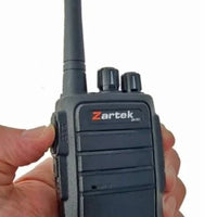 Zartek  ZA-721 two-way radio, UHF handheld transceiver,  2 pin side jack (incl radio, detachable antenna, USB desktop charging cradle, mains adaptor, battery, belt clip) Box