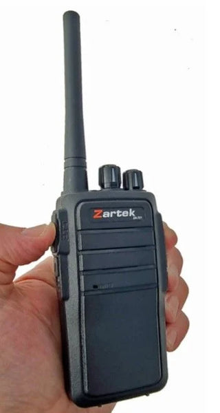 Zartek  ZA-721 two-way radio, UHF handheld transceiver,  2 pin side jack (incl radio, detachable antenna, USB desktop charging cradle, mains adaptor, battery, belt clip) Box